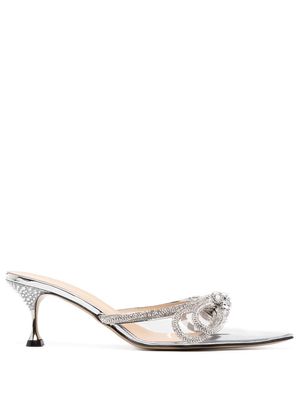 MACH & MACH 65mm crystal-embellished double bow mules - Silver