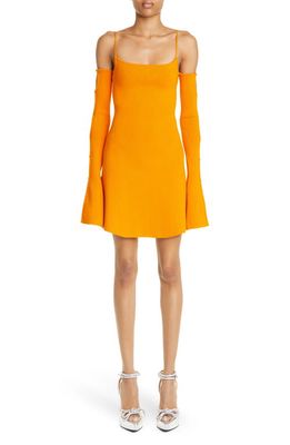 Mach & Mach Amelie Crystal Bow Ribbed Cold Shoulder Long Sleeve Sweater Dress in Orange