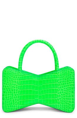 Mach & Mach Bow Croc Embossed Top Handle Handbag in Green