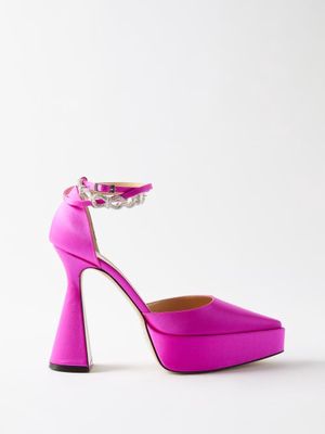 Mach & Mach - Bow Crystal-embellished 140 Satin Platform Sandals - Womens - Pink