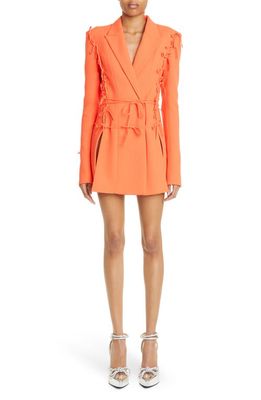 Mach & Mach Bow Embellished Long Sleeve Wool Mini Blazer Dress in Orange
