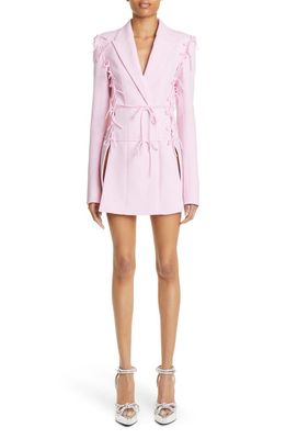 Mach & Mach Bow Embellished Long Sleeve Wool Mini Blazer Dress in Pink
