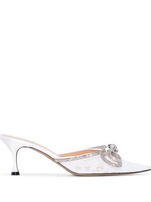 MACH & MACH crystal bow-embellished 65mm mules - White