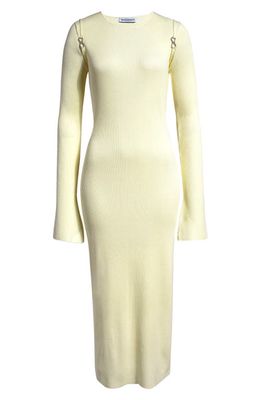 Mach & Mach Crystal Bow Long Sleeve Rib Sweater Dress in Ivory