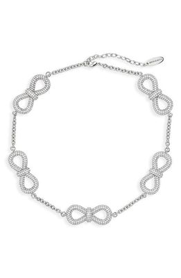 Mach & Mach Crystal Bow Station Choker Necklace in Silver