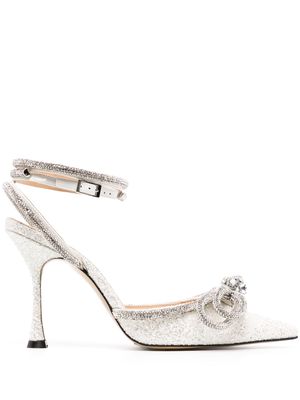 MACH & MACH crystal-embellished bow pumps - White