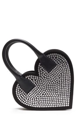 Mach & Mach Crystal Embellished Heart Satin Handbag in Black