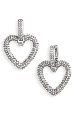Mach & Mach Crystal Heart Drop Earrings in Silver-Tone