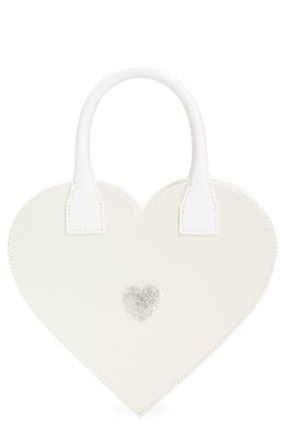Mach & Mach Crystal Heart Satin Bag in White