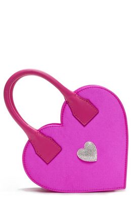 Mach & Mach Crystal Heart Satin Handbag in Fuchsia