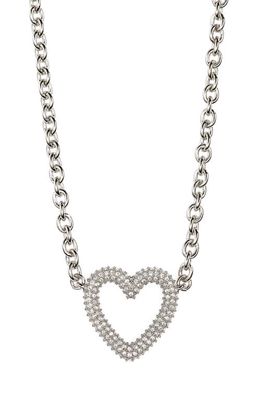 Mach & Mach Crystal Pavé Heart Pendant Necklace in Silver-Tone