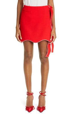 Mach & Mach Crystal Trim Wool Wrap Miniskirt in Red