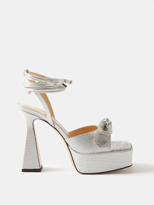 Mach & Mach - Double Bow 140 Crystal And Leather Sandals - Womens - Silver Grey