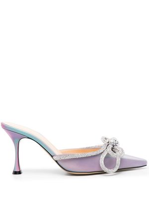 MACH & MACH Double Bow 75mm crystal-embellished mules - Pink