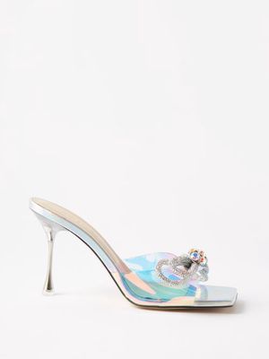 Mach & Mach - Double Bow 95 Square-toe Crystal And Pvc Mules - Womens - Silver