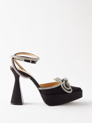 Mach & Mach - Double Bow Crystal And Silk-satin Platform Sandals - Womens - Black