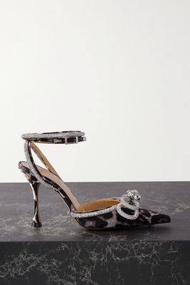 MACH & MACH - Double Bow Crystal-embellished Leopard-print Satin Point-toe Pumps - Animal print