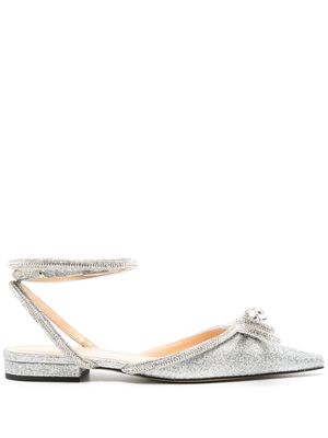 MACH & MACH Double Bow glitter ballerina shoes - Silver