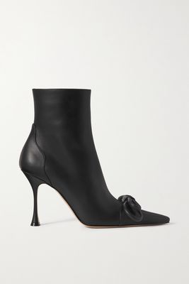 MACH & MACH - Double Bow Leather Ankle Boots - Black