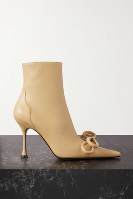 MACH & MACH - Double Bow Leather Ankle Boots - Neutrals