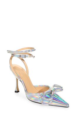 Mach & Mach Double Bow Pointed Toe Pump in Iridescent Silver