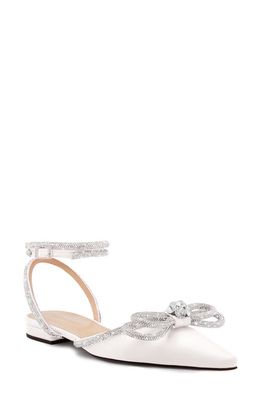 Mach & Mach Double Crystal Bow Pointed Toe Flat in White