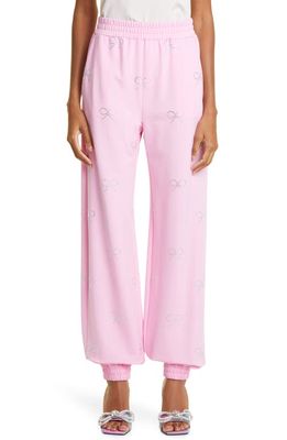 Mach & Mach Embellished Crystal Bow Wool Sweatpants in Pink