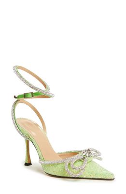 Mach & Mach Glitter Double Crystal Bow Pointed Toe Pump in Lime Green