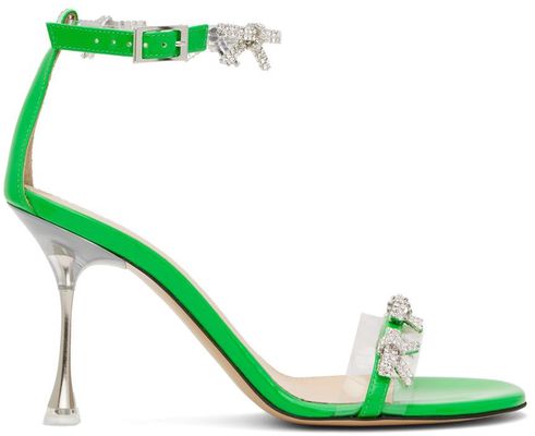 MACH & MACH Green 'Floating Crystal Bow' Heeled Sandals
