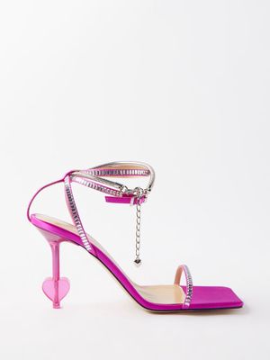 Mach & Mach - Heart 95 Crystal-embellished Satin Sandals - Womens - Fuchsia