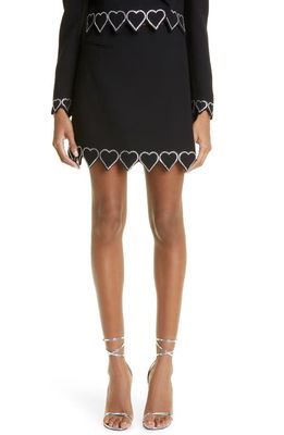 Mach & Mach Hot Fix Crystal Heart Wool Skirt in Black