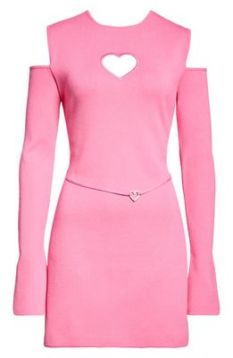 Mach & Mach Lily Heart Cutout Cold Shoulder Long Sleeve Knit Dress in Pink
