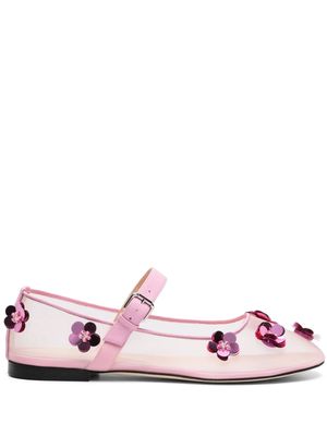 MACH & MACH Mesh Flowers ballerina shoes - Pink