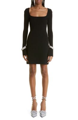 Mach & Mach Olivia Crystal Bracelet Long Sleeve Rib Sweater Dress in Black