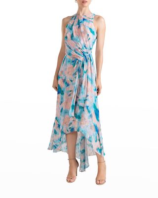 Macie Brushstroke-Print High-Low Gown