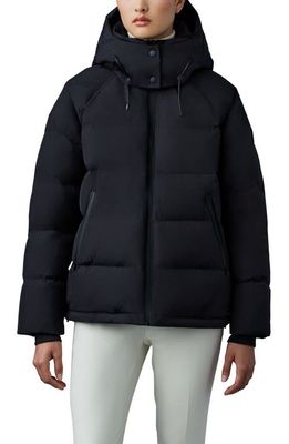 Mackage Edana City MG Logo Jacquard 800 Fill Power Down Puffer Coat with Removable Hood in Black