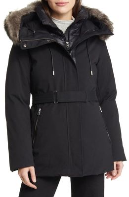 Mackage Jeni Water Repellent 800 Fill Power Down 2-in-1 Parka with Genuine Shearling Trim in Black-Silver