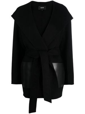 Mackage leather-pockets wool hooded coat - Black