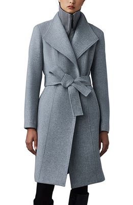 Mackage Nori-K Belted Double Face Wool Coat with Wool Blend Bib in Grey Melange