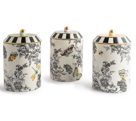 MacKenzie-Childs Butterfly Toile Canisters, Set of 3