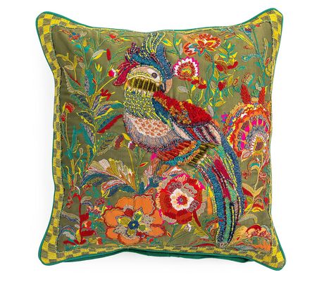 MacKenzie-Childs Cockatiel Chartreuse Throw Pil low