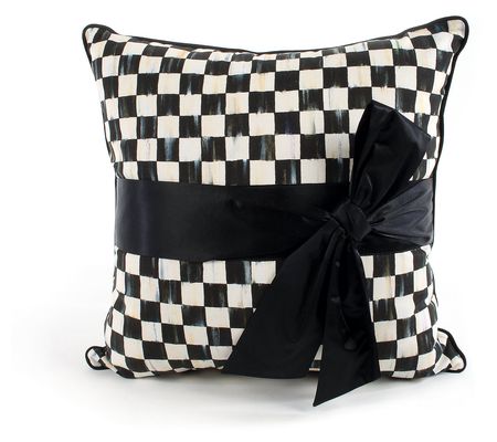 MacKenzie-Childs Courtly Check Black Sash Throw Pillow