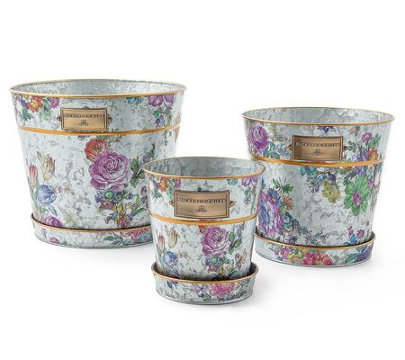 MacKenzie-Childs Flower Market Pots & Saucers, Set of 3