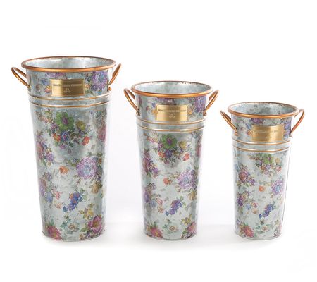 Mackenzie-Childs Set of 3 Galvanized Flower Market Buckets