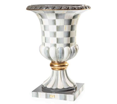 MacKenzie-Childs Sterling Check Pedestal Urn