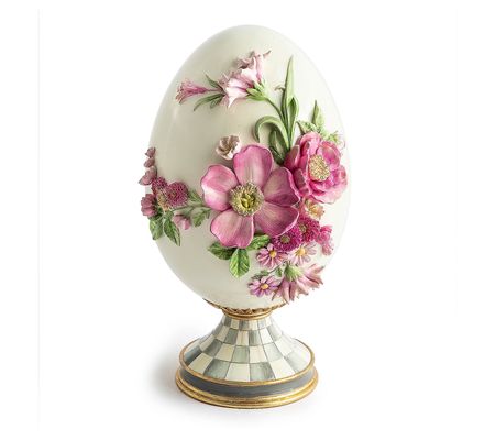 MacKenzie-Childs Touch of Pink Floral Pedestal Egg