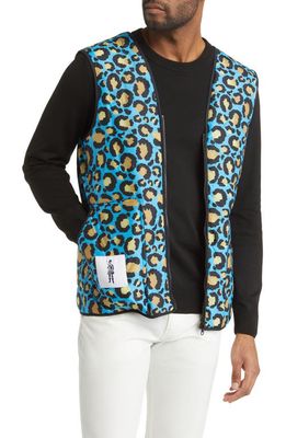 Mackintosh Four Season Print Nylon Vest in Blue Leopard
