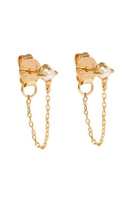 MADE BY MARY Freshwater Pearl Chain Huggie Earrings in Gold 