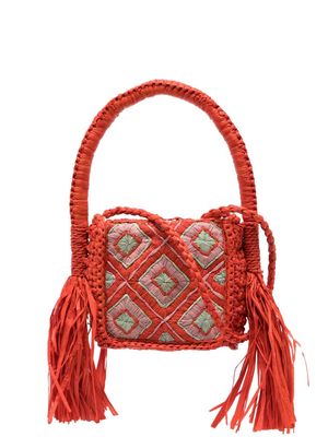 MADE FOR A WOMAN mini Holy straw crossbody bag - Red