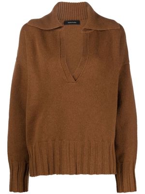 Made in Tomboy oversized collar V-neck wool jumper - Brown